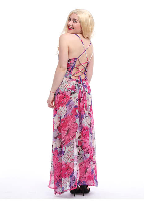 Women¡®s Chiffon V-neck Adjustable Waist Fashion Sexy Long Beach Strap Slim Dress