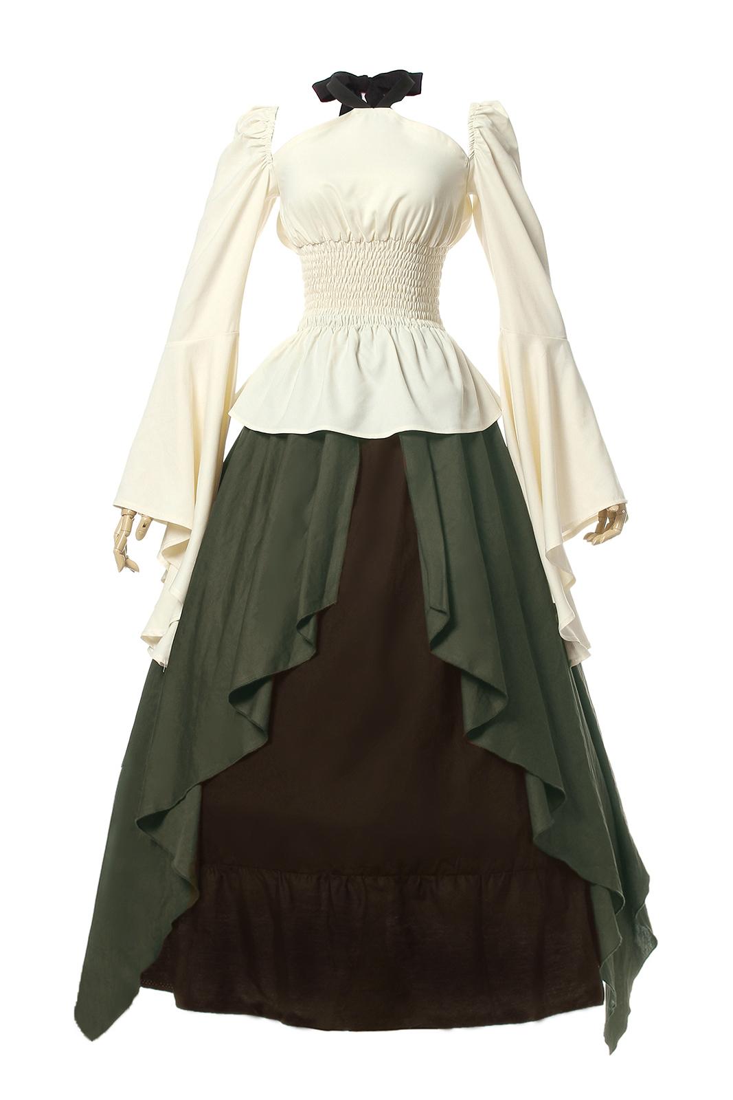 Retro White Wavy Skirt Two-piece Suit Costume