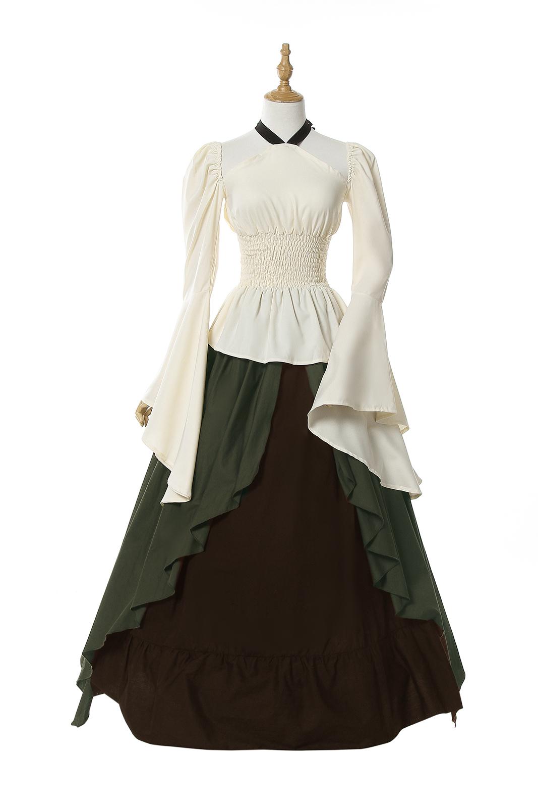 Retro White Wavy Skirt Two-piece Suit Costume