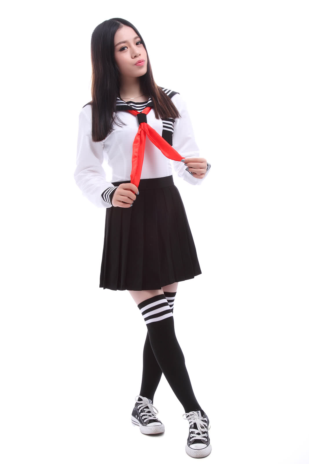 Toradora! Aisaka Taiga Navy Sailor School Girls Pleated Skirts Long Sleeve Cosplay Costumes