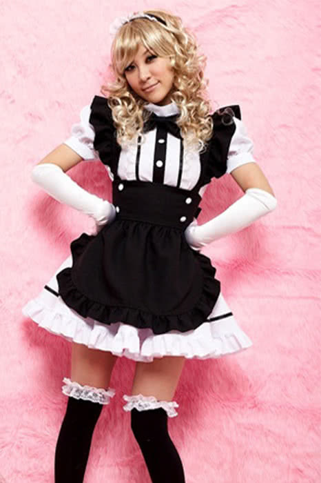 Mixed Black and White Lolita Pretty Japanese Maid Cosplay Costumes