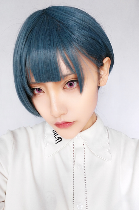Kiss Him, Not Me Shima Nishina Blue Mixed Green Short Synthetic Cosplay Wigs ML244