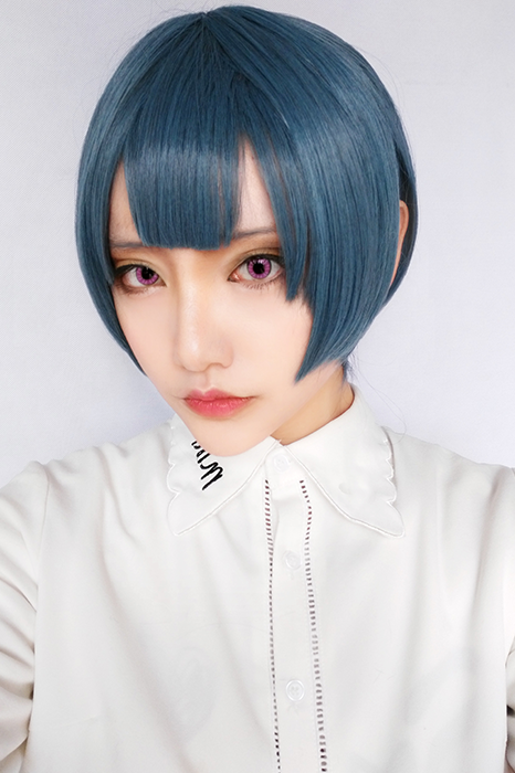 Kiss Him, Not Me Shima Nishina Blue Mixed Green Short Synthetic Cosplay Wigs ML244