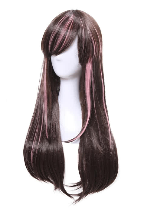 65cm Long Kizuna AI Cosplay Wigs Black and Pink Woman Wigs