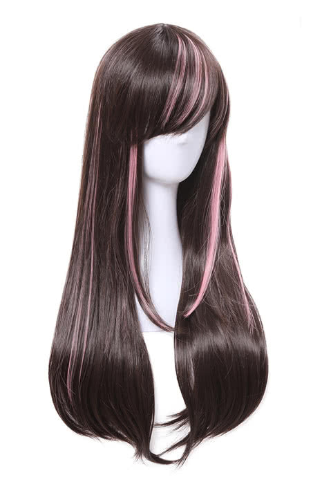 65cm Long Kizuna AI Cosplay Wigs Black and Pink Woman Wigs