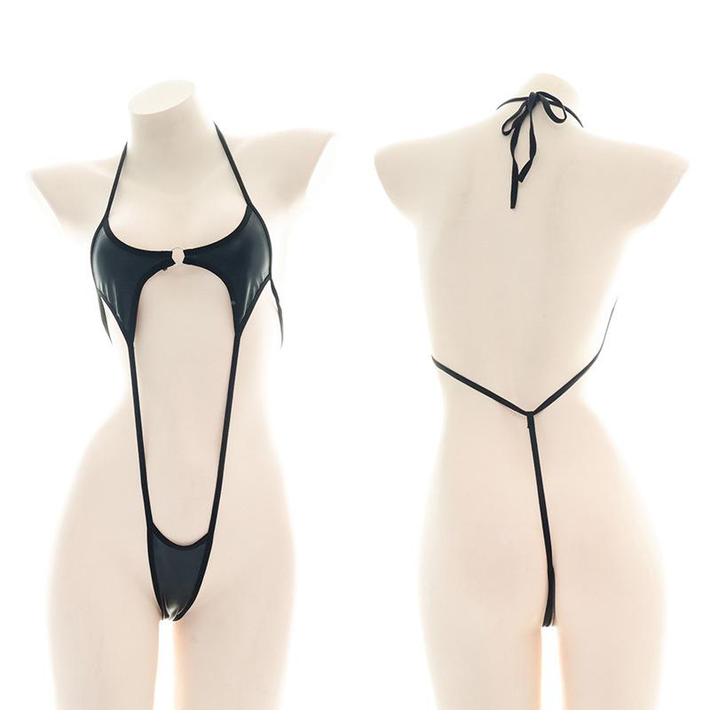 Leather Bikini Strappy Halterneck Underwear Sexy Cosplay Costume
