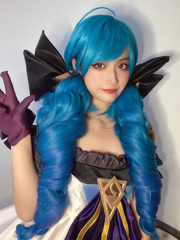 LOL Gwen Blue Gradient Ponytail Wavy Long Cosplay Wigs Halloween wig