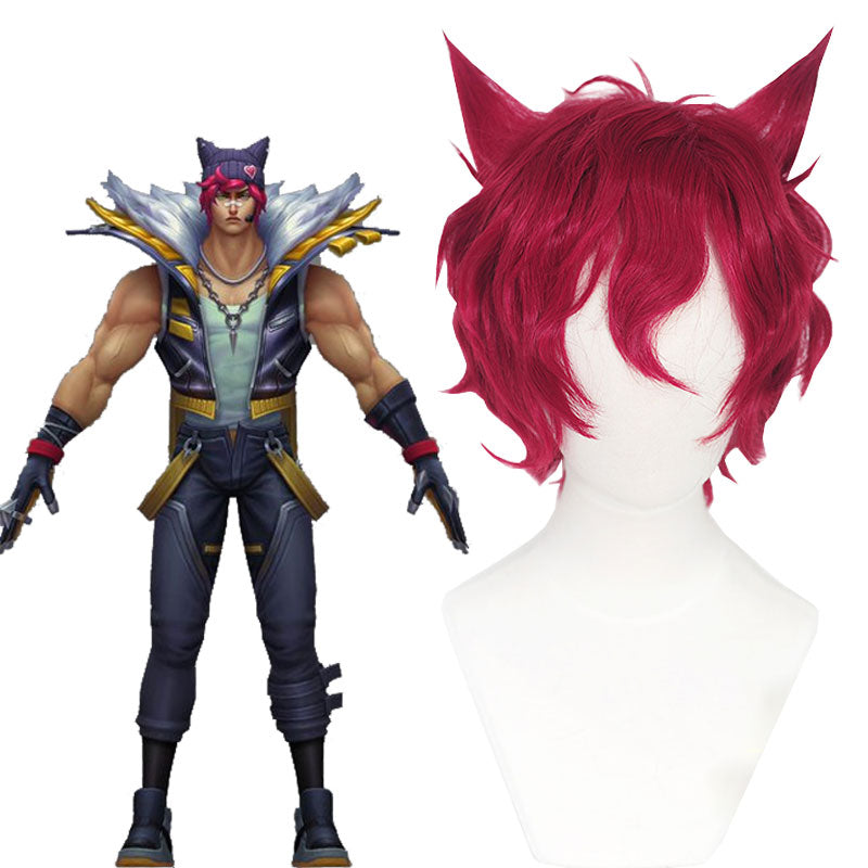 League Of Legends LOL Heartsteel Sett Wine Red Curly Cosplay Wig Halloween wig