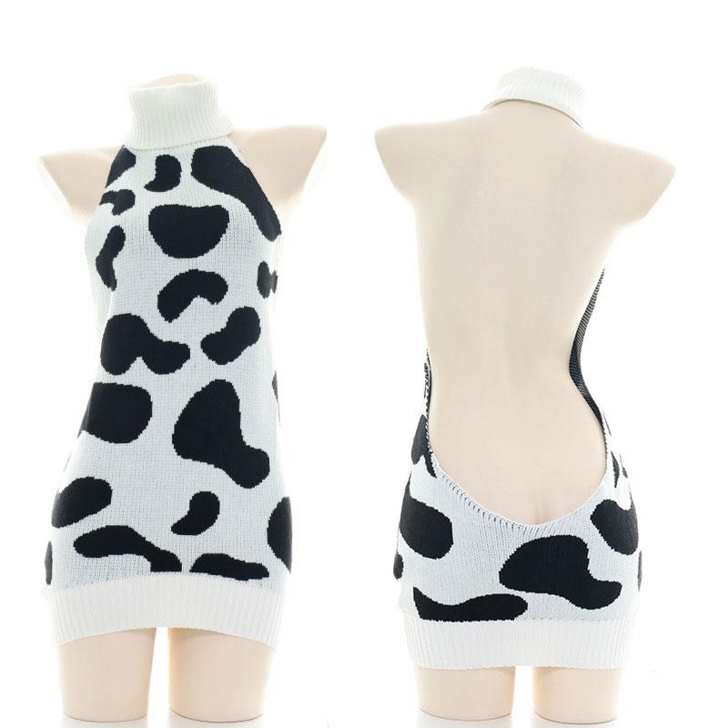 Japanese Milk Cow High Neck Backless Sexy Sweater Underwear