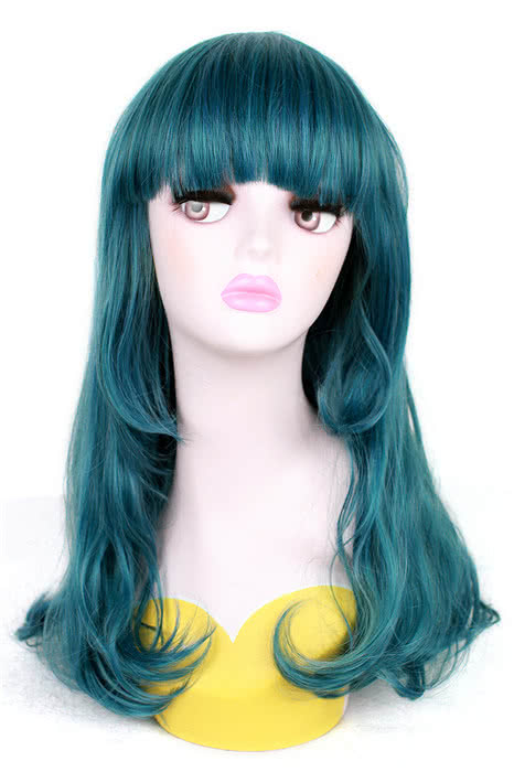 50cm Long Teal Green Wave Anime Female Cosplay Wigs