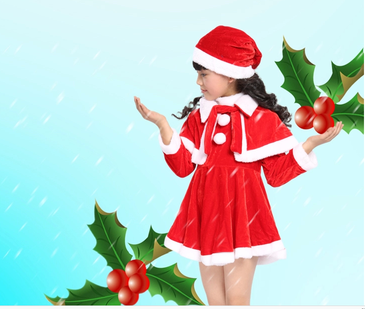 Red Children Christmas Costumes with White Plush Side