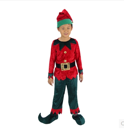 Red and Green Children Christmas Costume Double-Color Elf Suit