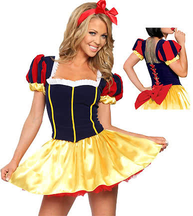 Bright And Stylish Snow White Costume With Dark Blue Mixed Yellow Dress