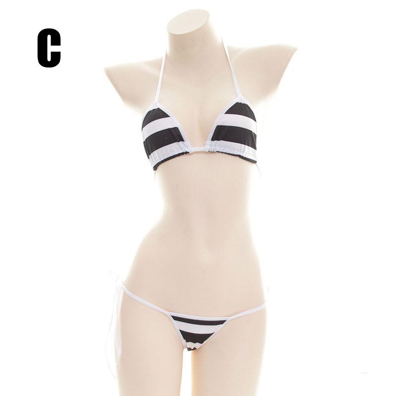 Striped Cotton Bikini 3 Color Cosplay Costume