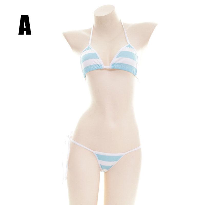 Striped Cotton Bikini 3 Color Cosplay Costume