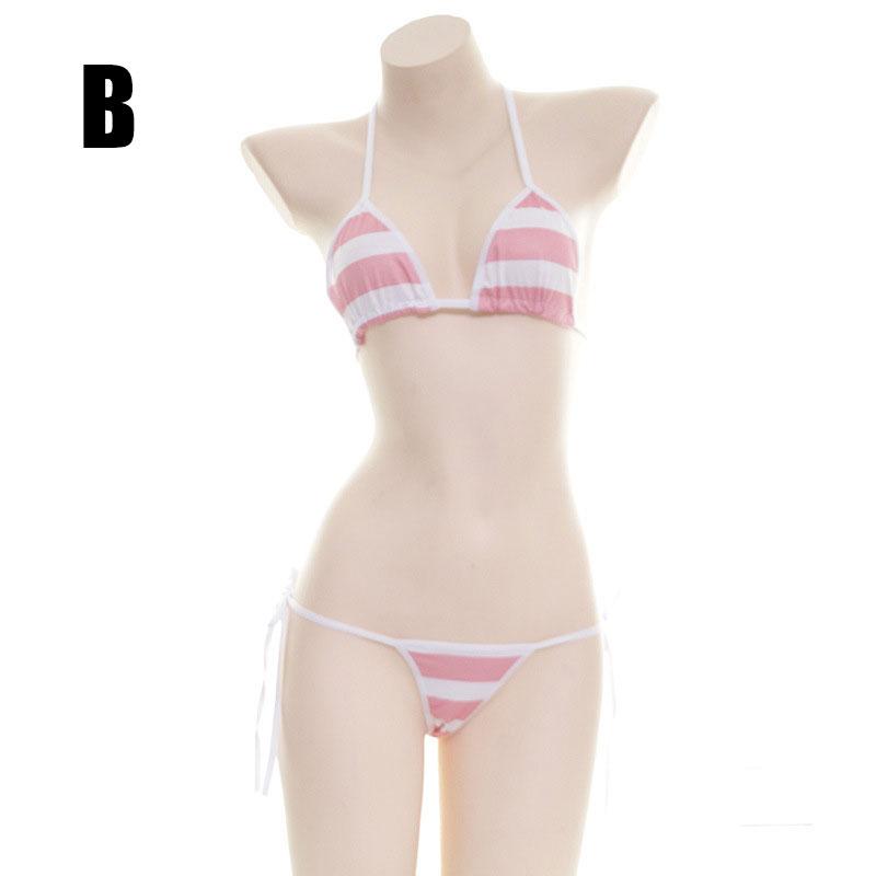 Striped Cotton Bikini 3 Color Cosplay Costume