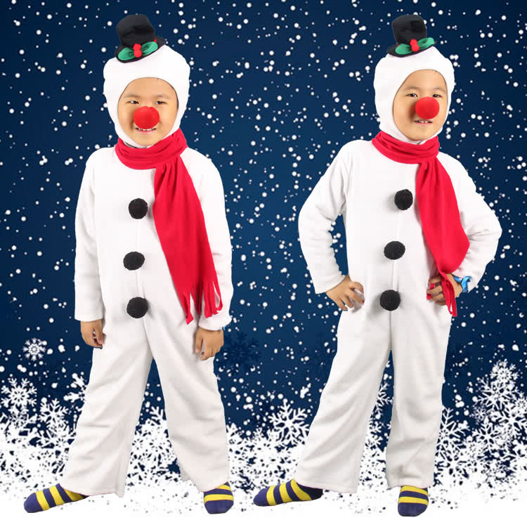 2015 New Style White Children Christmas Costume with Red Copper-nose Snowman Suit