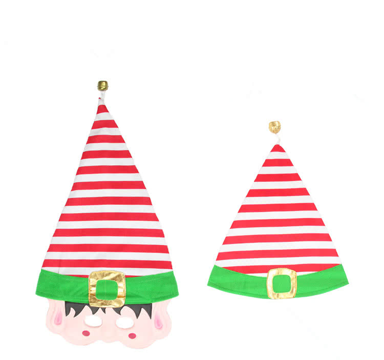 New Style Green Children Christmas Costume with Red and White Striped Hat