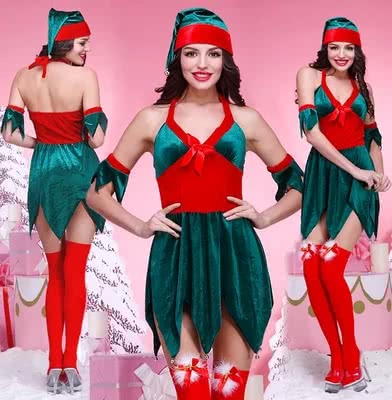 Dark green Christmas Santa Claus costume party dress uniform temptation