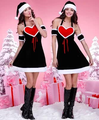 Classical Black Christmas Costumes Mrs Claus Party Dress Perform Uniforms