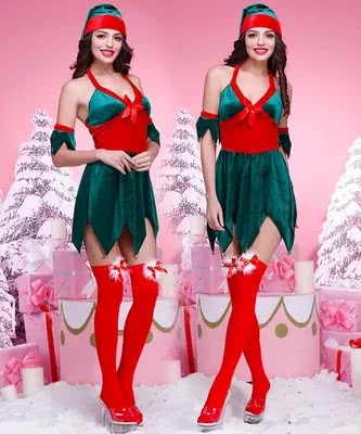 Dark green Christmas Santa Claus costume party dress uniform temptation