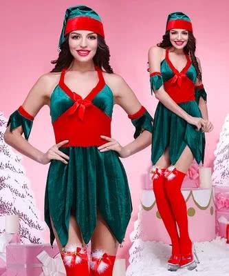 Dark green Christmas Santa Claus costume party dress uniform temptation
