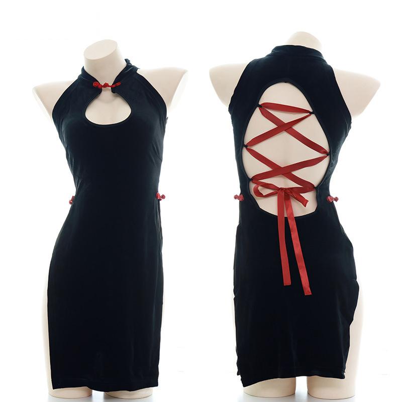 Vintage Cheongsam Velvet Slit Underwear Sexy Cosplay Costume