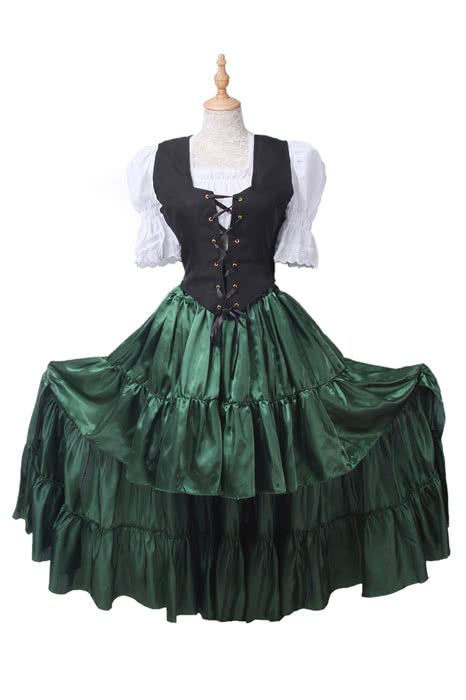 Women Retro Long Dress Green Belly Dance Cosplay Costumes GC14C-F-3