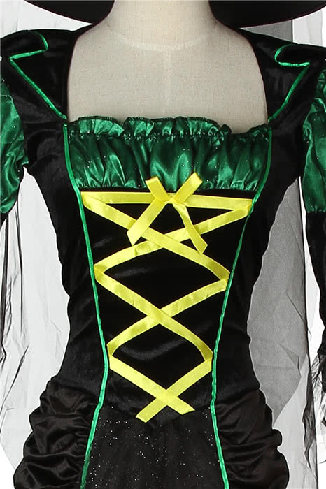 skintight Long witch Halloween cosplay costume Green mixed black dress