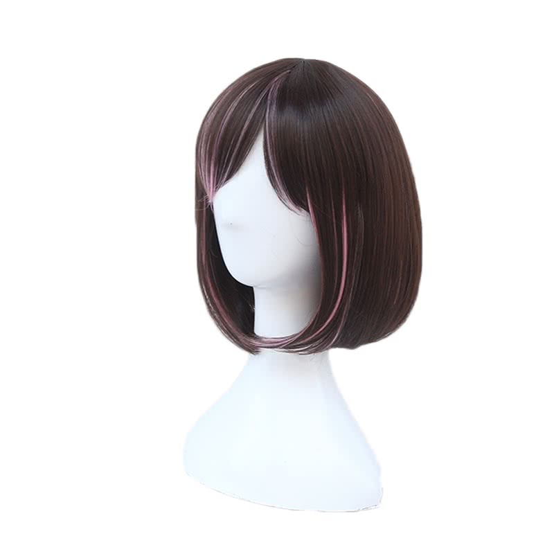 Youtuber Kizuna AI Short Straight Brown Mixed Pink Cosplay Wigs