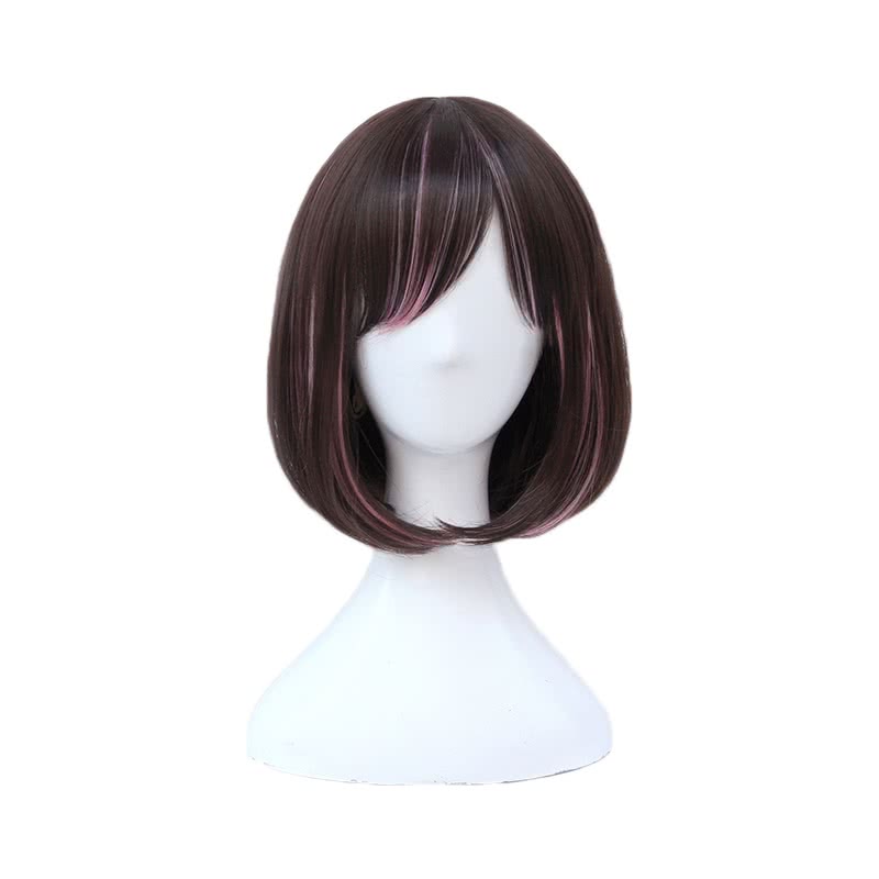 Youtuber Kizuna AI Short Straight Brown Mixed Pink Cosplay Wigs