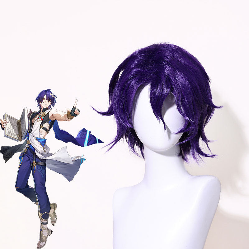 Honkai:Star Rail Dr.Ratio Cosplay Wigs Dark Purple Short Wigs