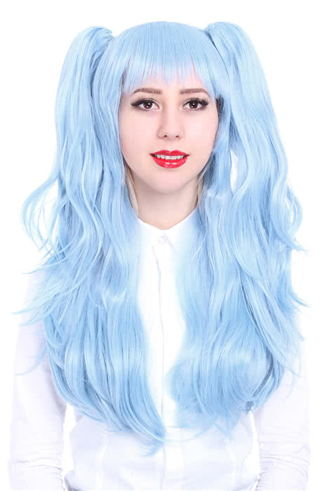 70cm Long Sky Blue Fashion Straight Clip Ponytail Wig