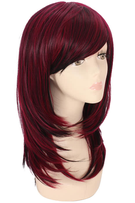 50cm Long Straight Mixed Wine Red And Black Cosplay Wig