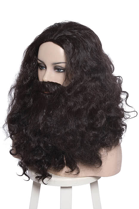 Rubeus Hagrid Long Curly Brown Movie Cosplay Man Wigs