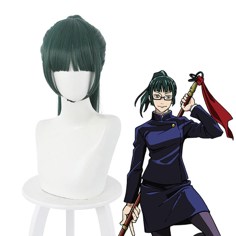 Jujutsu Kaisen Maki Zenin Long Dark Green Cosplay Wigs