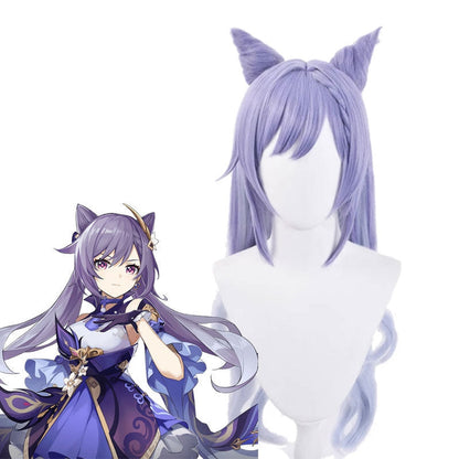 Genshin Impact Keqing Ponytails Mixed Purple Cosplay Wig with Ears