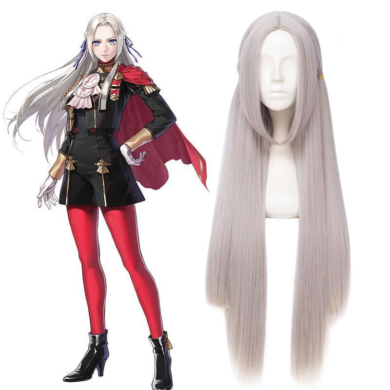 100cm Fire Emblem Three Houses Edelgard Silver Grey Long Cosplay Wigs