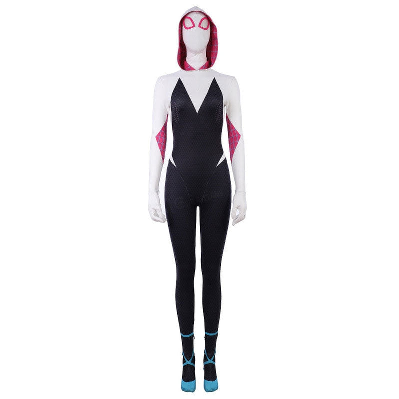 Movie Spider-Man: Into the Spider-Verse Gwen Stacy Spiderman Cosplay Costume Jumpsuit with Free Headgear