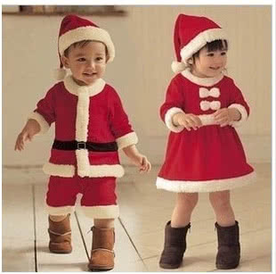Red Children Christmas Costumes with Cute Hat