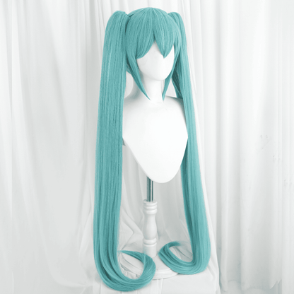 120cm Virtual Idol Long Green Cosplay Wigs Straight Clip on Ponytails Full Hair