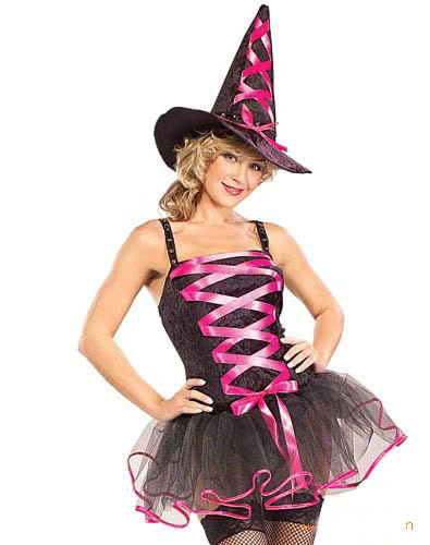 Womens Halloween witch cosplay costume two bright color rope bowknot