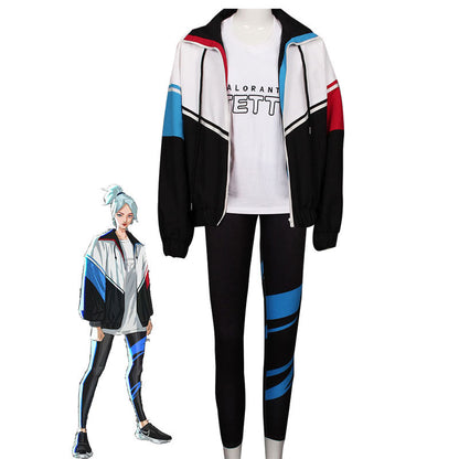Game Valorant Jett White Black Coat Cosplay Costume