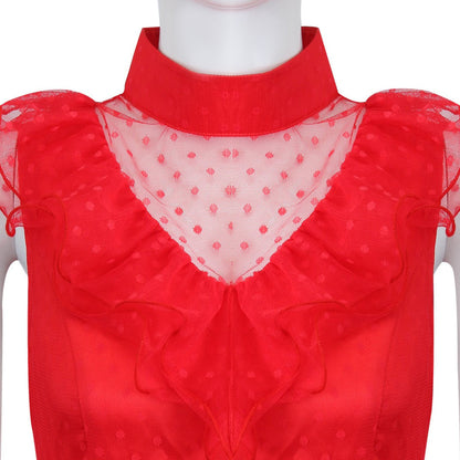 Beetle Juice Lydia Deetz Gilrs Red Wedding Dress Cosplay Costumes