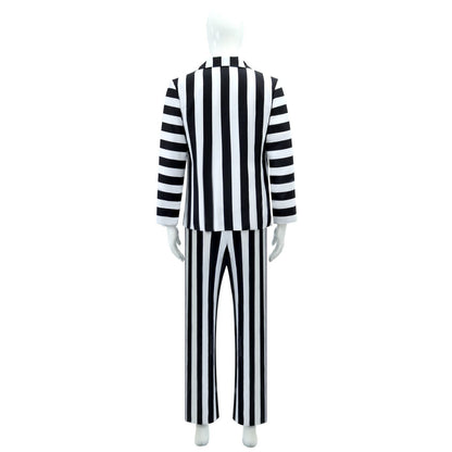 Beetle Juice Michael Keaton Stripe Suit Halloween Cosplay Costumes