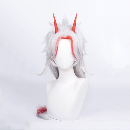 Genshin Impact Arataki Itto Silver Mixed Red Long Cosplay Wigs With Props