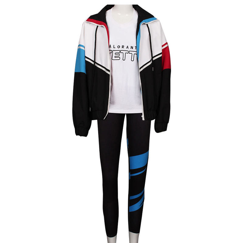 Game Valorant Jett White Black Coat Cosplay Costume