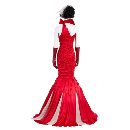 Movie Cruella Cruella de Vil Red Dress Halloween Cosplay Costumes
