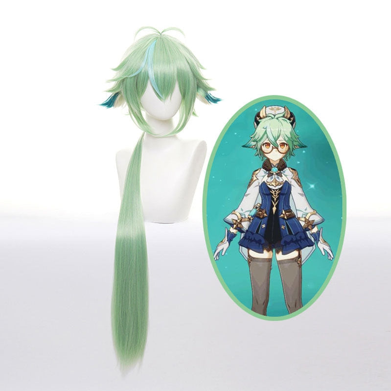 Genshin Impact Sucrose Long Fluorescent Green Cosplay Wigs
