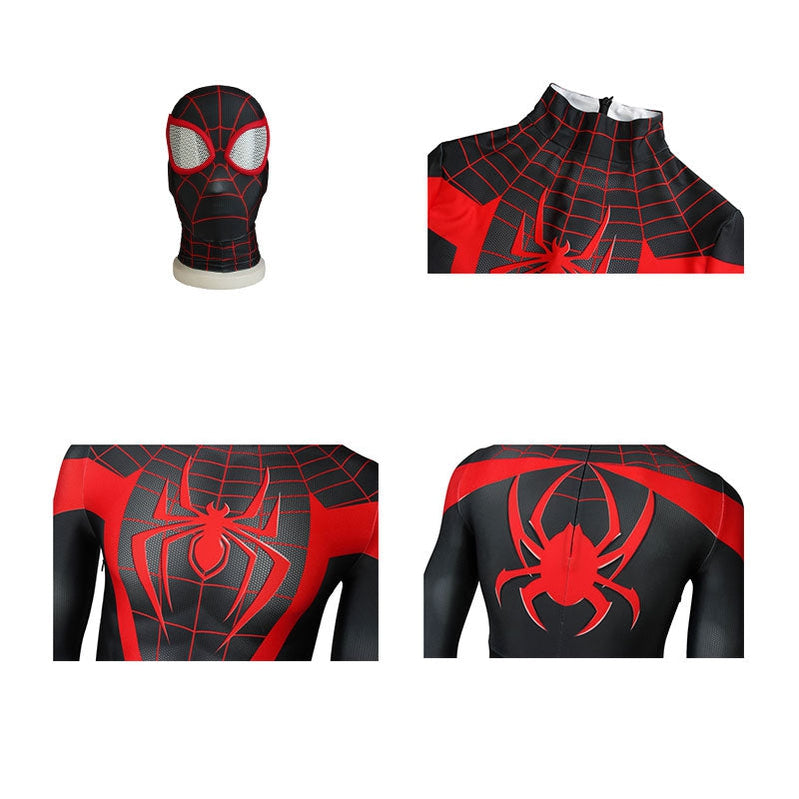 Spider-Man: Into the Spider-Verse Miles Morales Spiderman Elastic Force Jumpsuit Cosplay Costume with Free Headgear